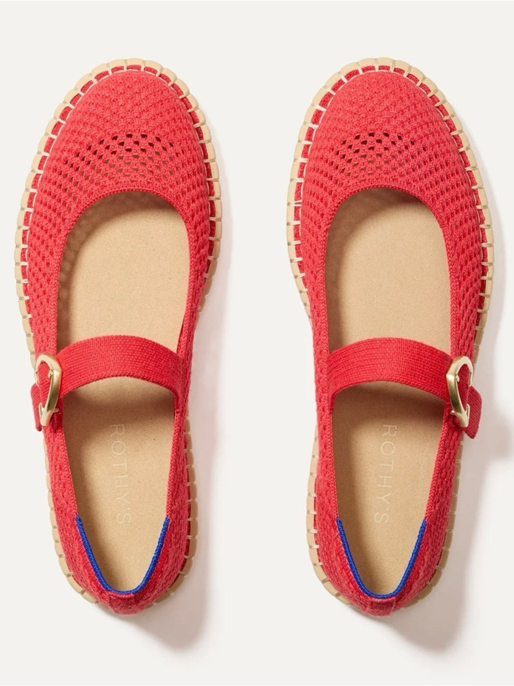 Rothy's Red Crochet Mary Jane Flats with Tan Soles